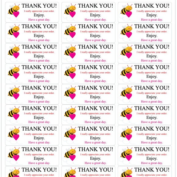 Bumble Bee Thank You Stickers Order Shipping Labels Posh Shop Box Label Sticker - Picture 2 of 3